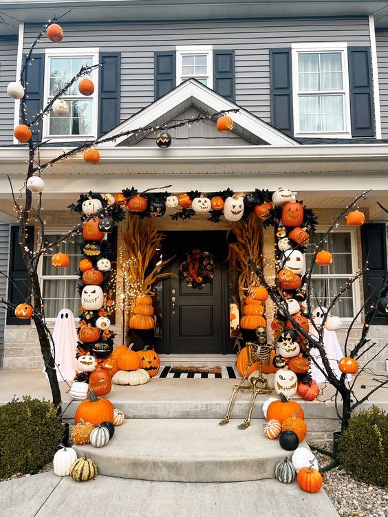 Halloween Carved Pumpkin Porch