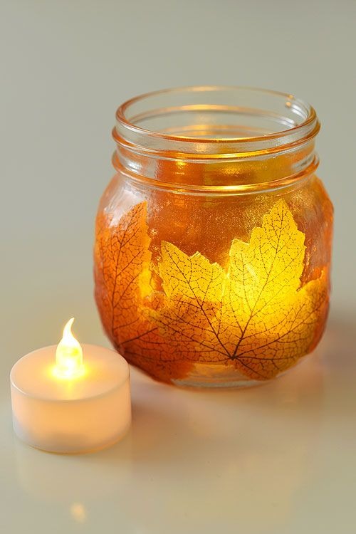 Leafy Mason Jar Candle Holders