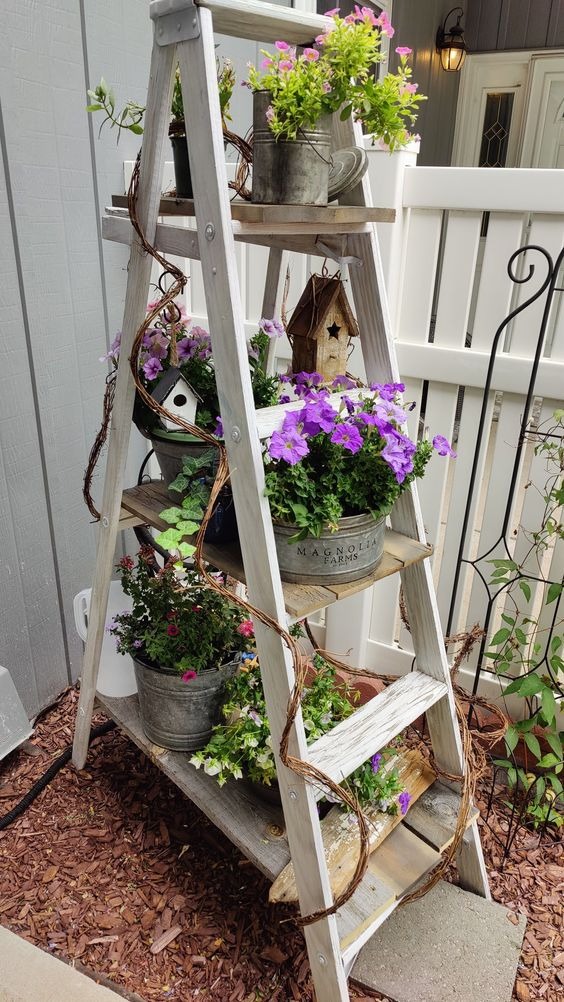 Old Ladder Plant Stand