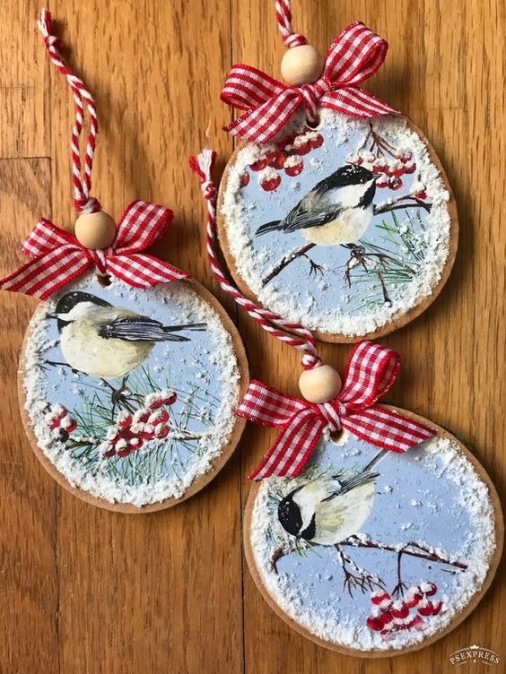 Christmas Bird Wood Slice Ornaments