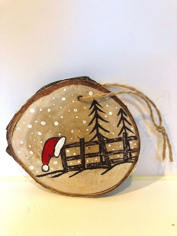 Christmas Painted Birch Slice Ornaments