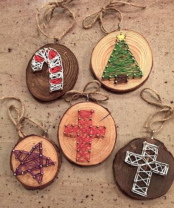 Christmas String Art Wood Ornaments