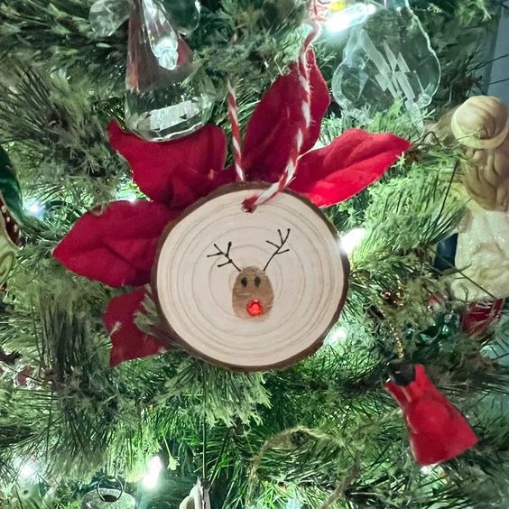 Cute Wood Slice Reindeer Christmas Ornaments