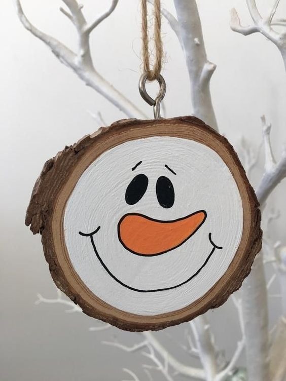 Cute Wood Slice Snowman Ornaments