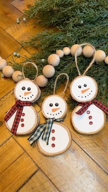 Wood Slice Snowman Ornaments
