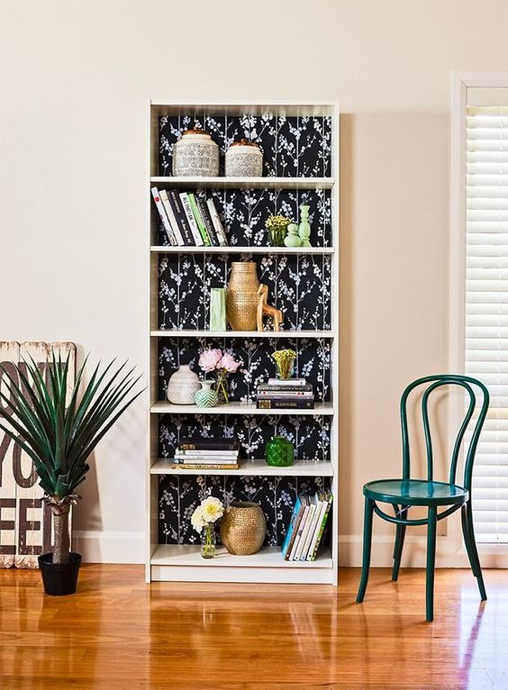 Wallpapered Bookcase
