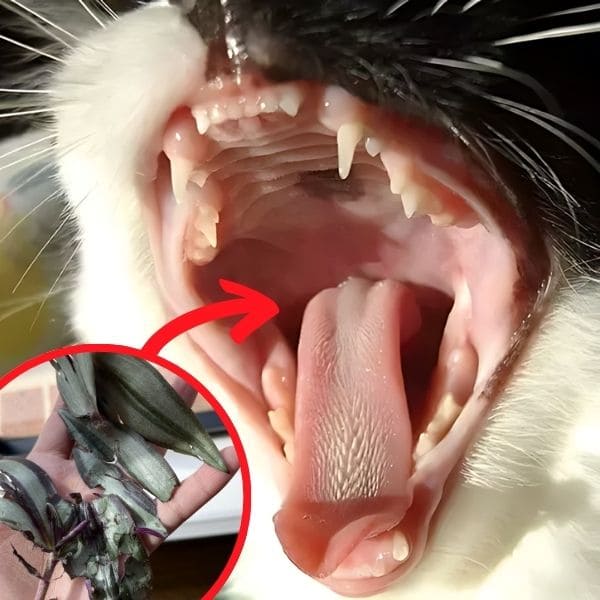 Remove plant material from cats mouth