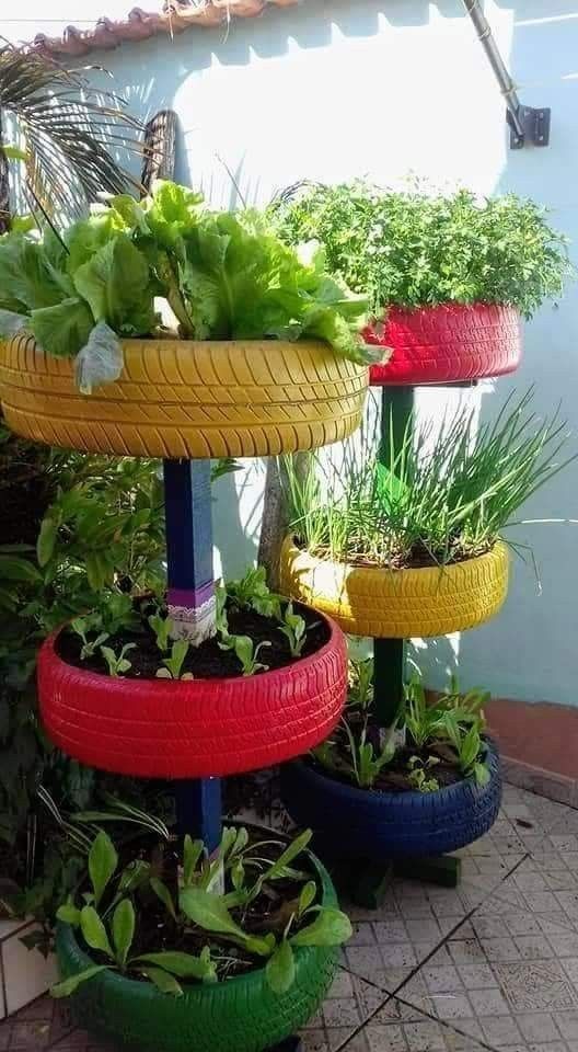 Colorful Tire Planter Tower