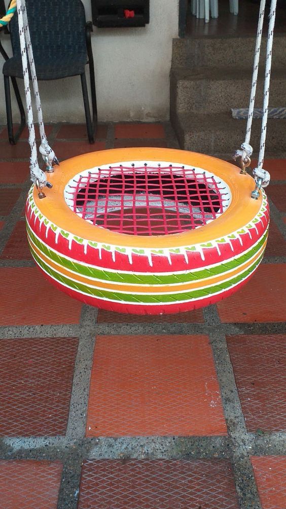 Colorful Tire Swing Planter