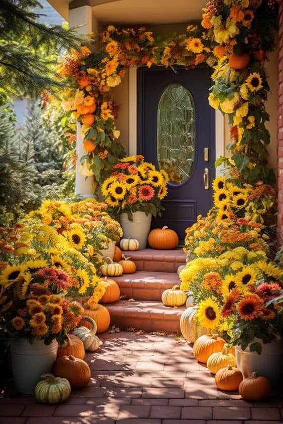 Vibrant Sunflower Fall Porch