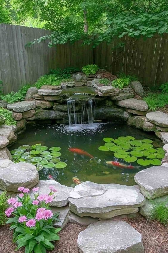 Serene Koi Pond Waterfall Haven