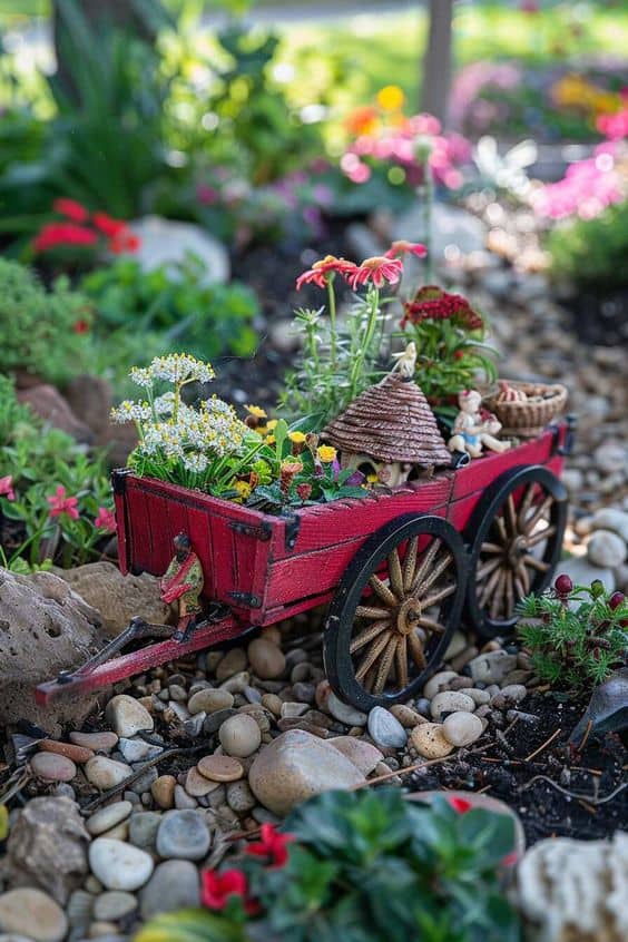 Whimsical Red Wagon Fairy Garden