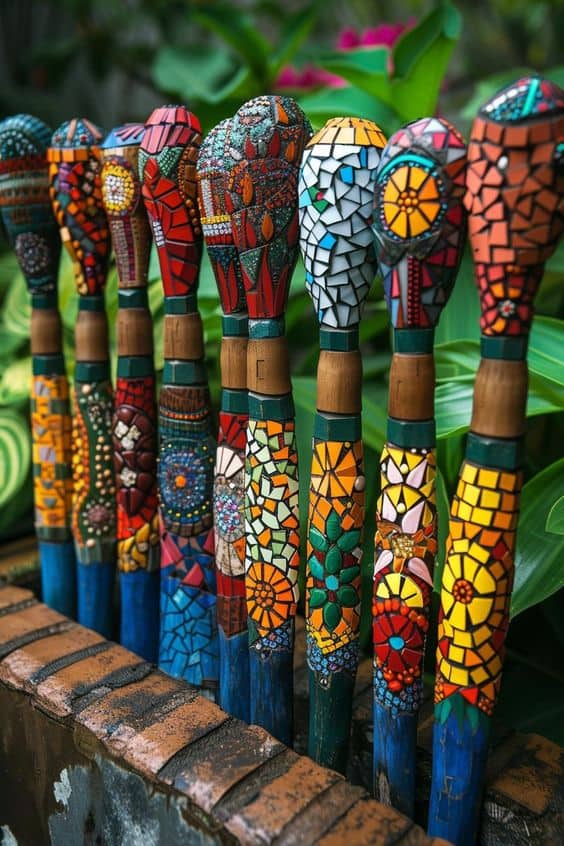 Colorful Mosaic Garden Sticks