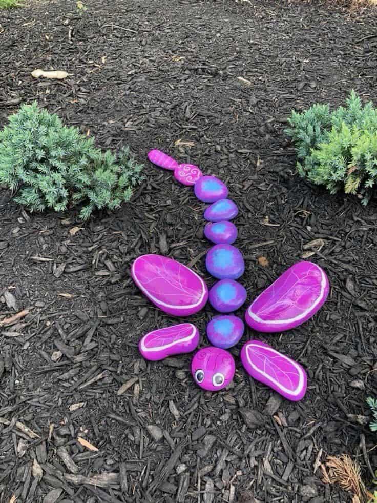 Whimsical Purple Dragonfly Pebble Art