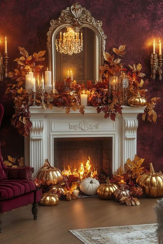 Luxurious Golden Autumn Mantel