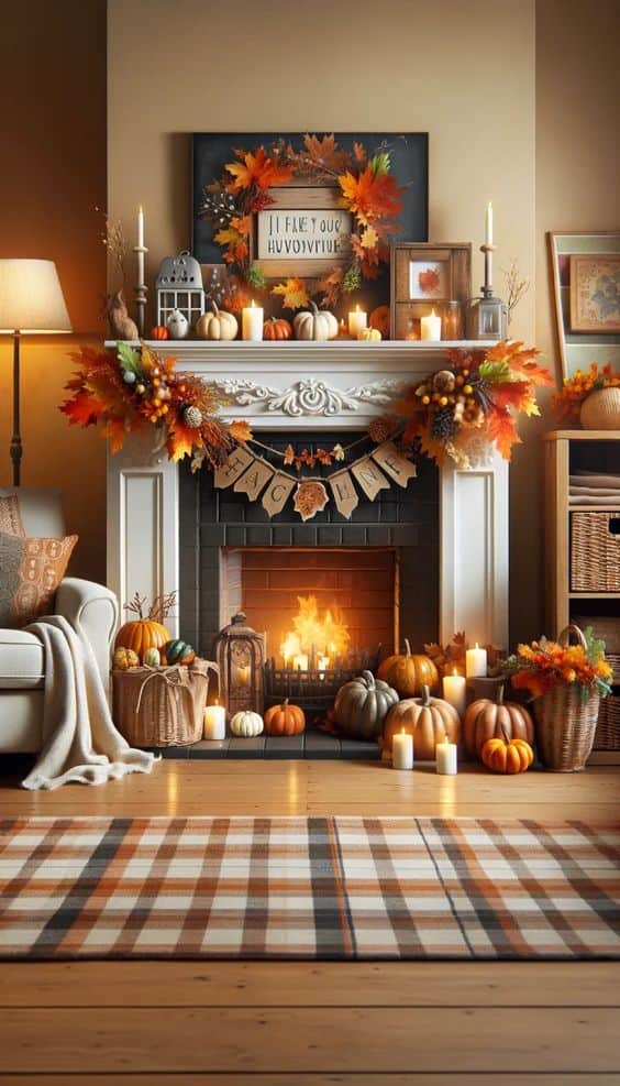 Cozy Harvest Fireplace Scene