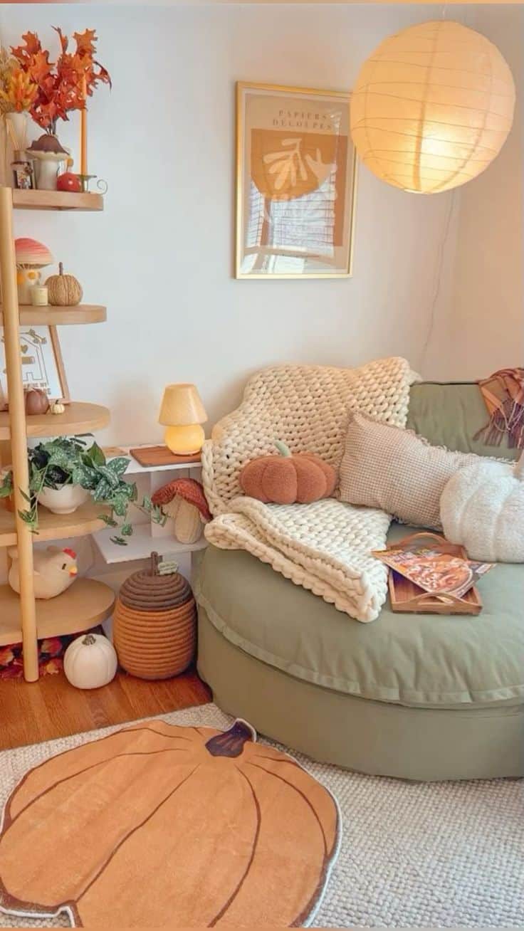 Charming Pumpkin-Themed Cozy Fall Reading Nook