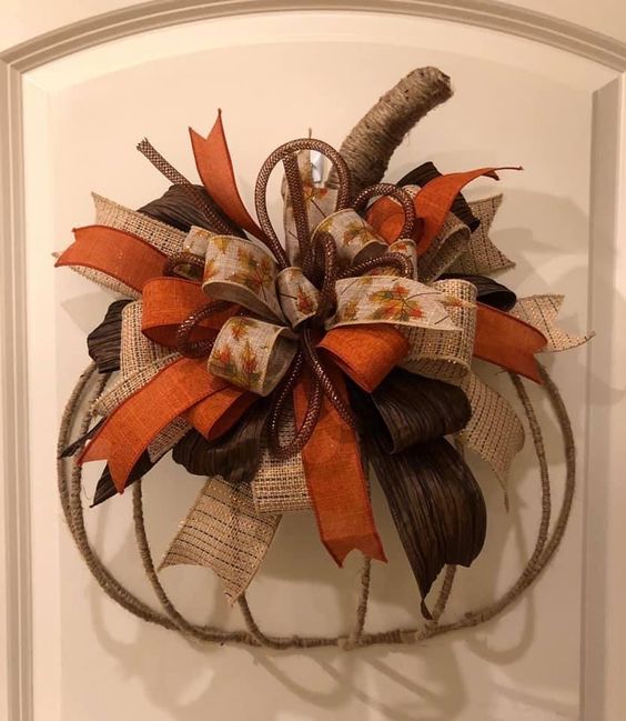 Elegant Burlap Pumpkin Wreath with Fall Ribbons