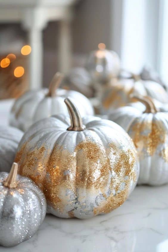 Glittering Gold and Silver Pumpkins