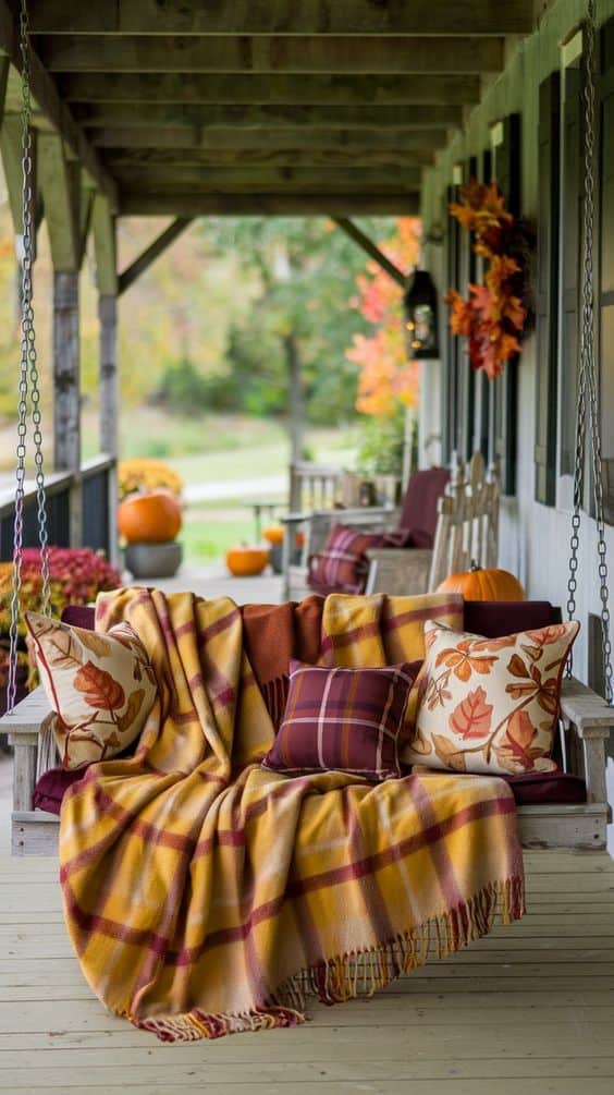 Cozy Plaid Porch Swing