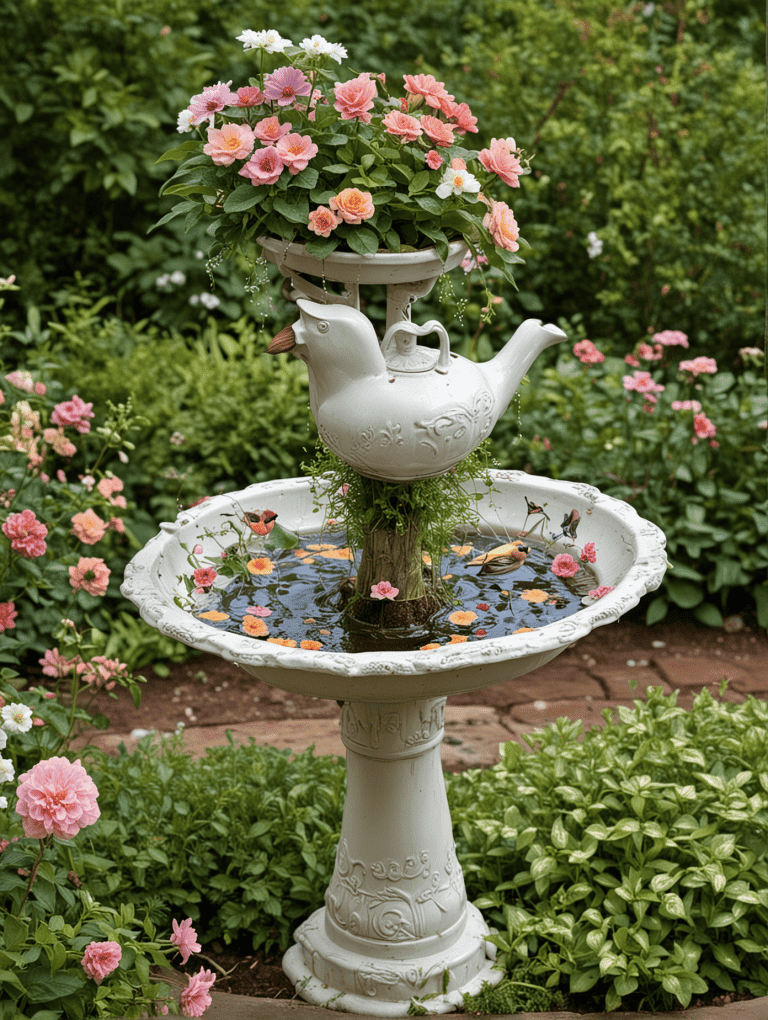 Charming Floral Birdbath Delight