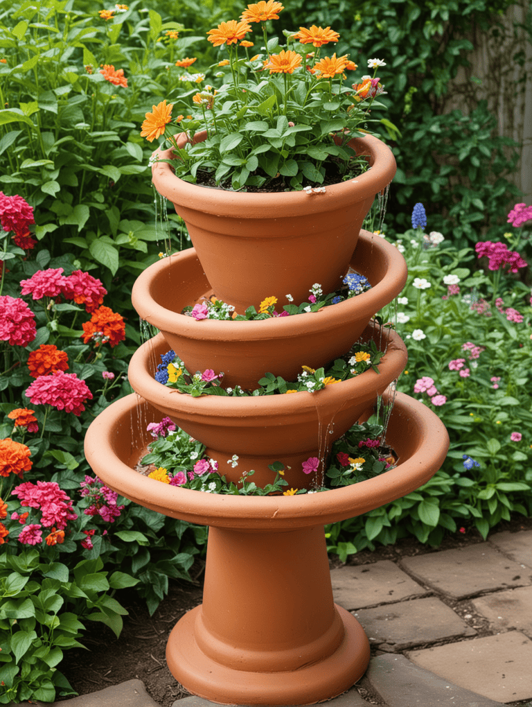 Colorful Tiered Planter Birdbath