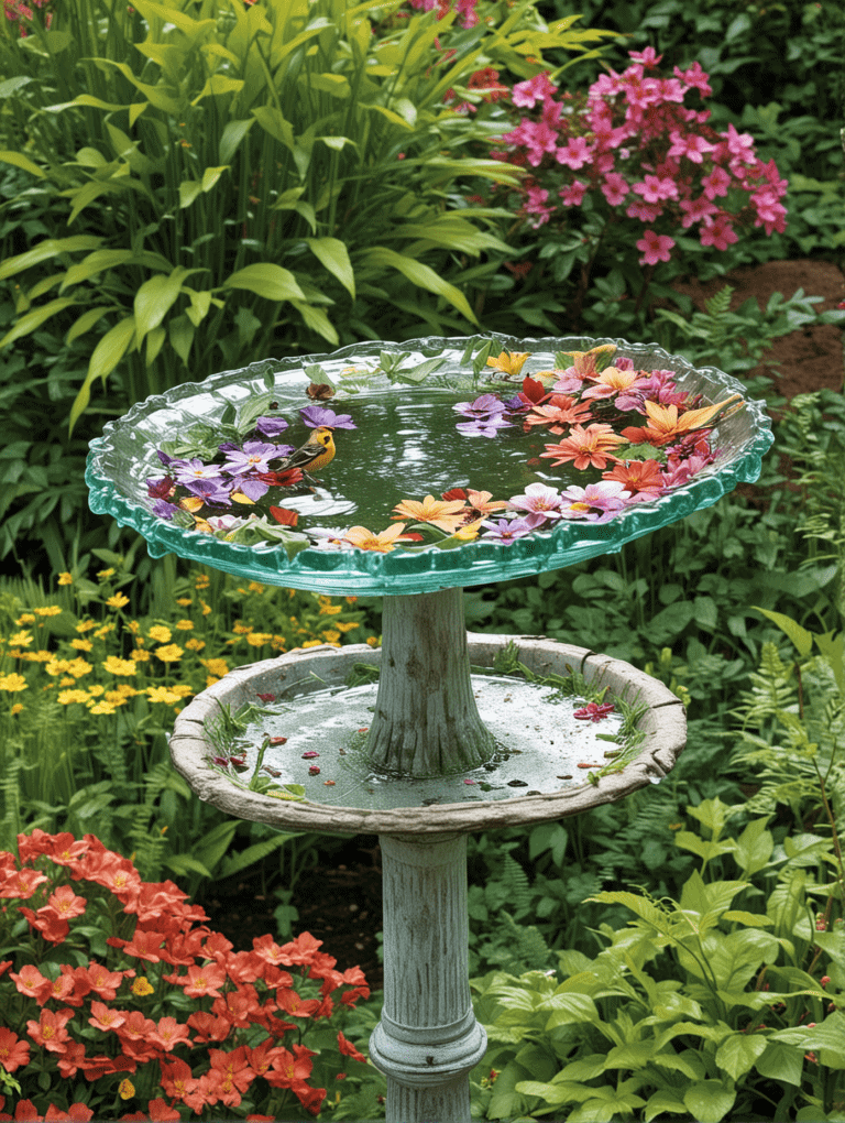 Vibrant Flower-Filled Birdbath