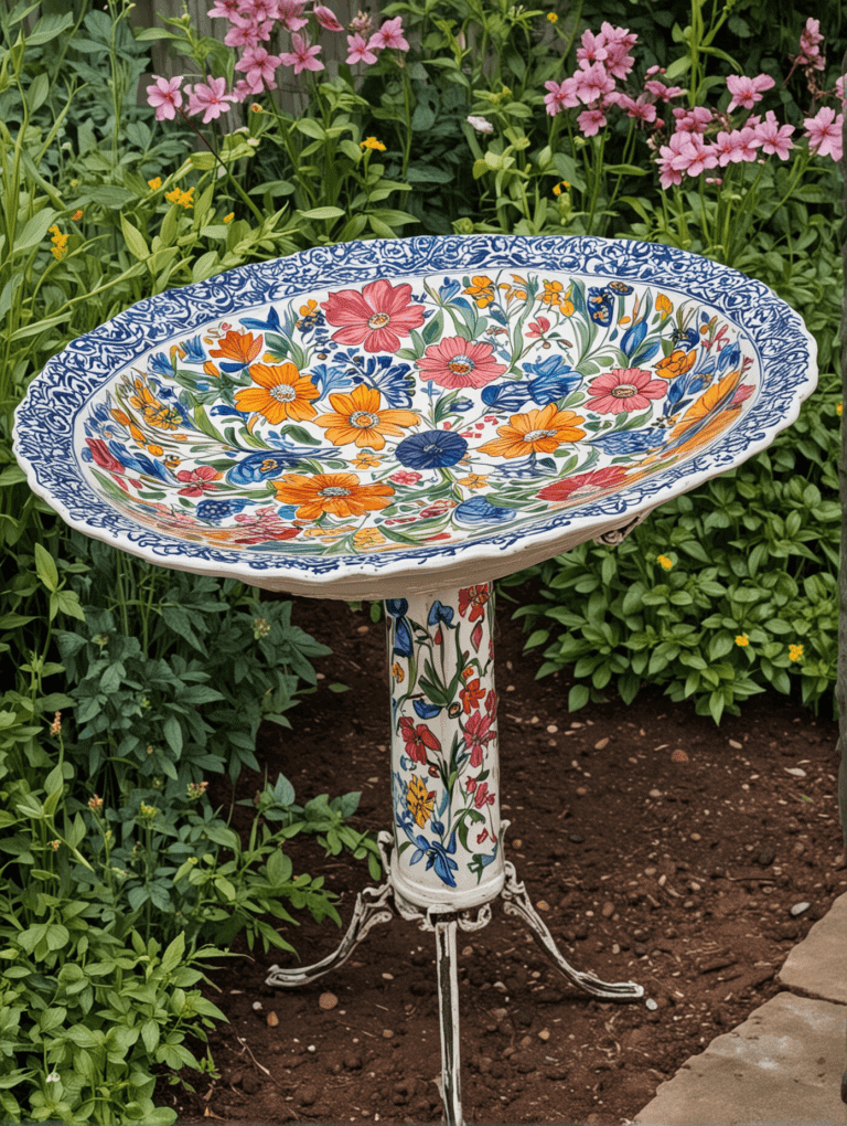 Vibrant Floral Birdbath Delight