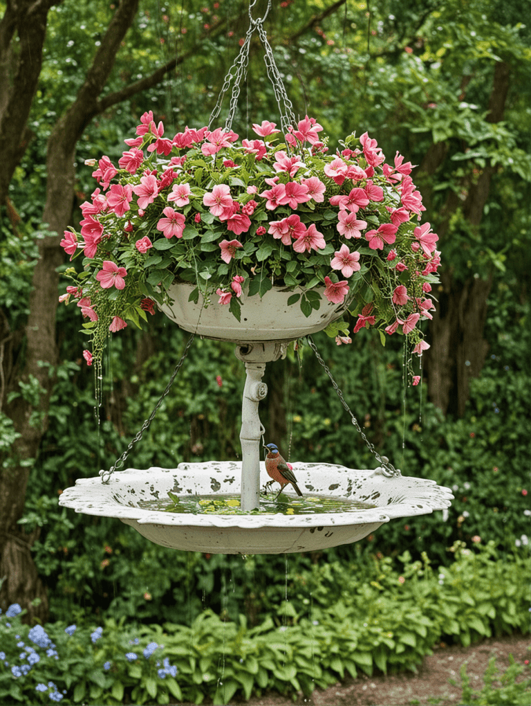 Charming Hanging Birdbath Planter