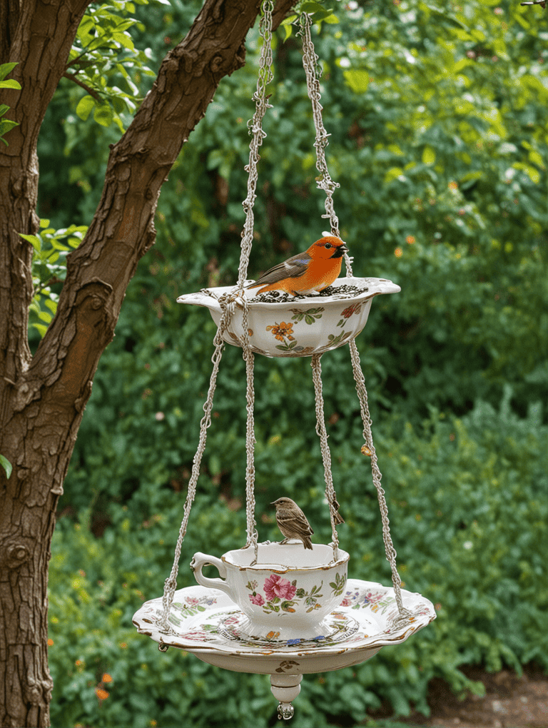 Charming Vintage Teacup Birdbath