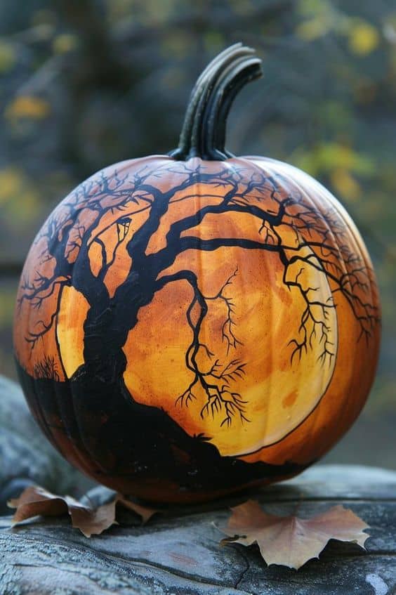 Eerie Moonlit Tree Pumpkin