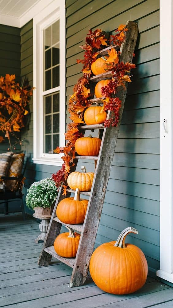 Rustic Ladder Pumpkin Display