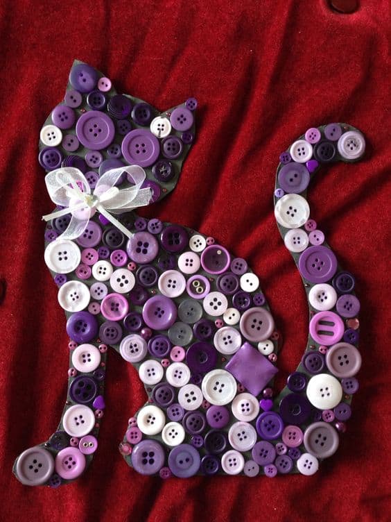 Whimsical Button Cat Art