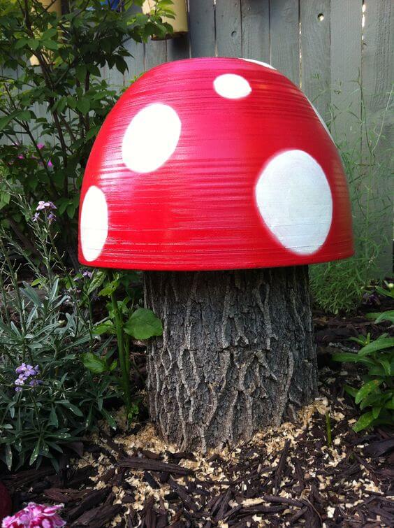 Whimsical Mushroom Tree Trunk