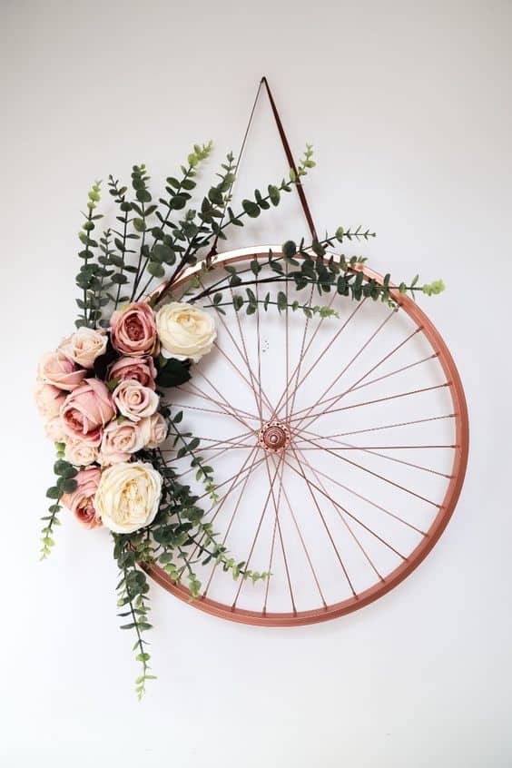 Elegant Floral Bicycle Wheel Wreath