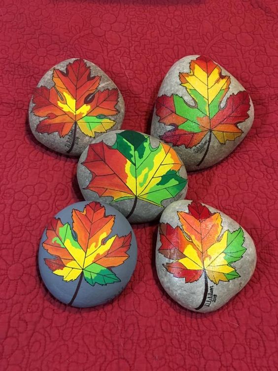 Vibrant Hand-Painted Fall Leaf Rocks