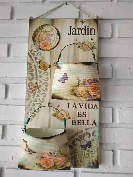 Whimsical Garden Tin Can Wall Decor