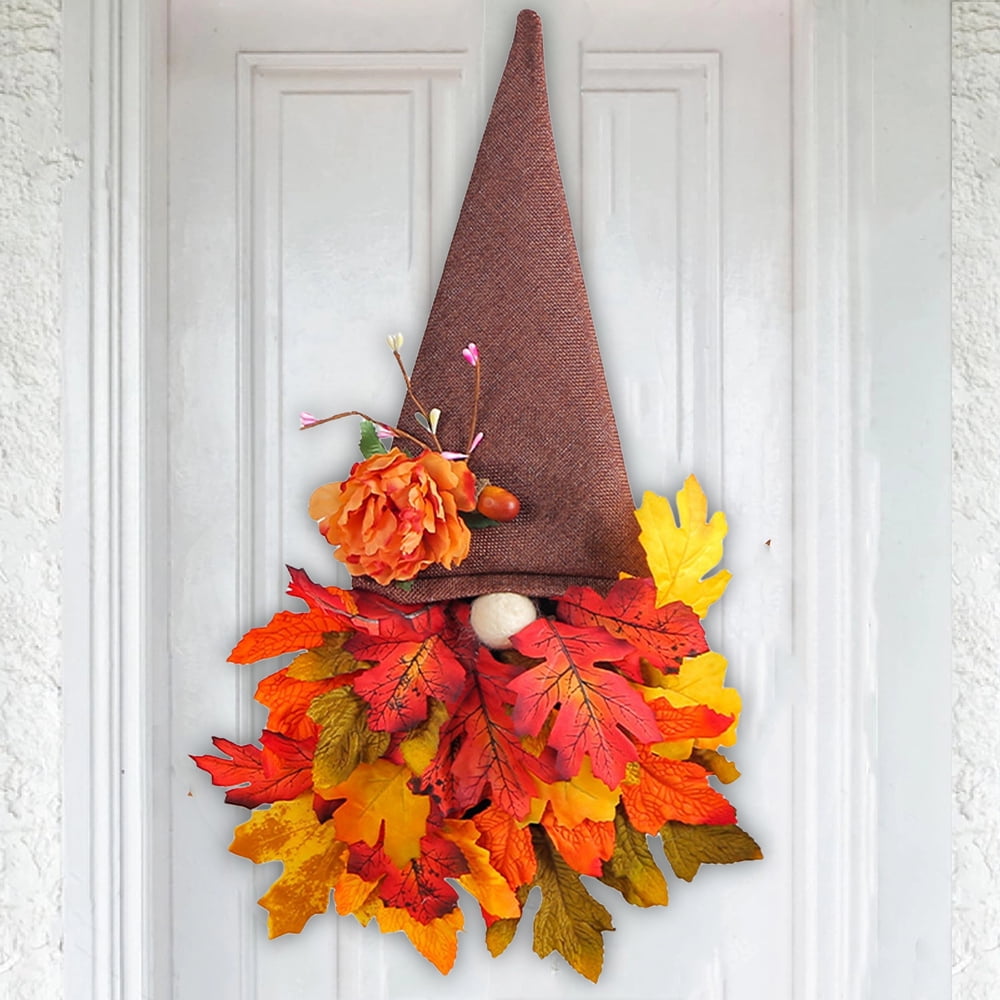 Whimsical Gnome with Autumn Leaf Beard Door Hanger