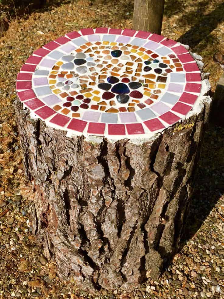 Mosaic Tree Trunk Table