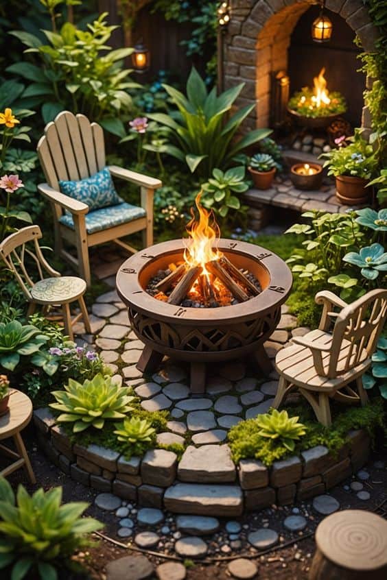 Cozy Fairy Garden Fire Pit Retreat