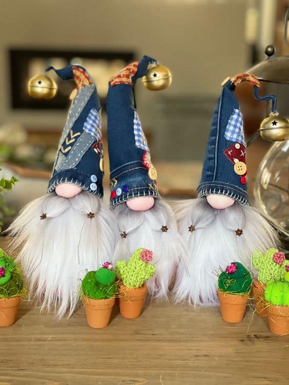 Charming Recycled Denim Gnomes