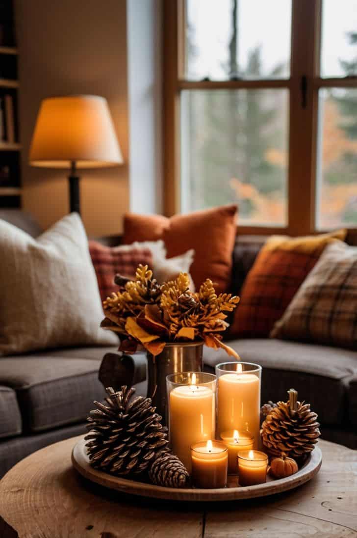 Warm Pinecone Candlelight Tray Decor