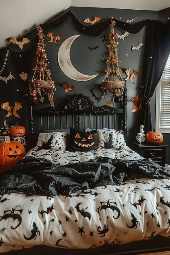 Mystical Moonlit Halloween Bedroom