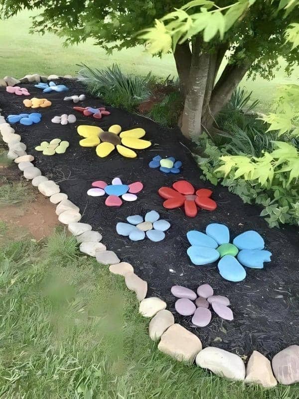 Colorful Flower Pebble Pathway