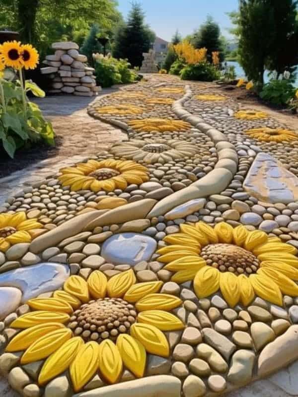 Radiant Sunflower Pebble Pathway