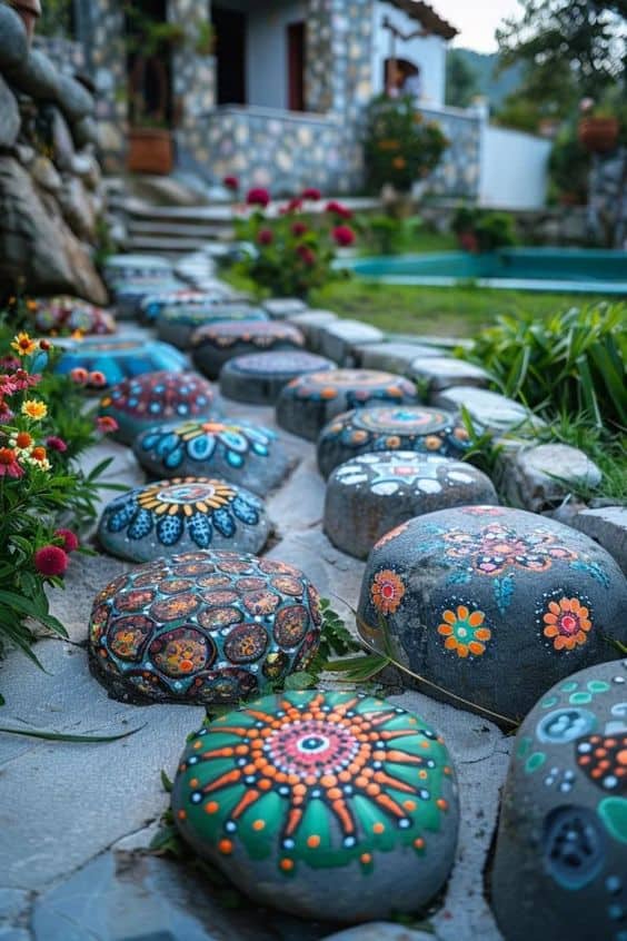 Boho Painted Garden Stones