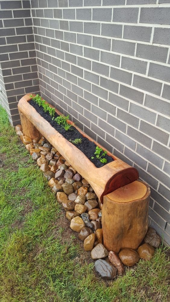 Tree Trunk Planter Bench