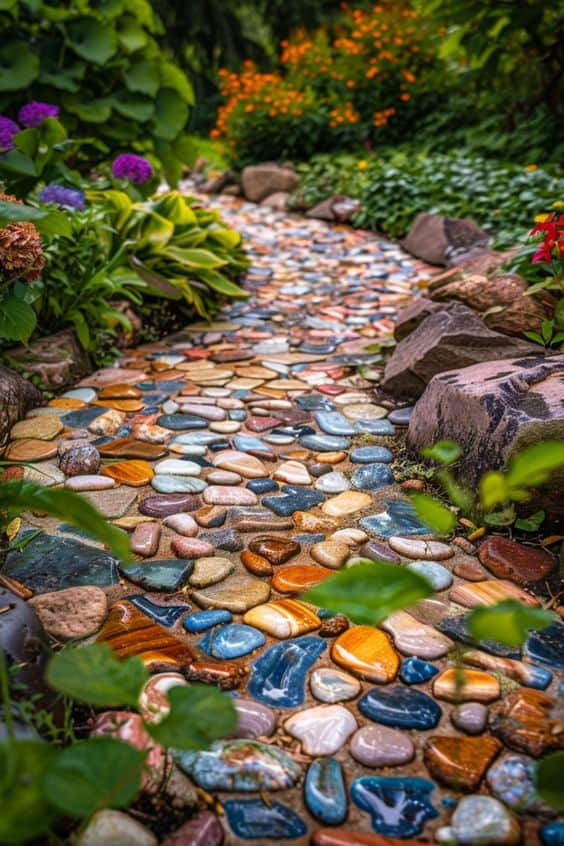 Vibrant Mosaic Rock Garden Path