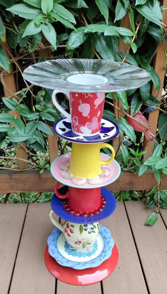 Whimsical Teacup Birdbath