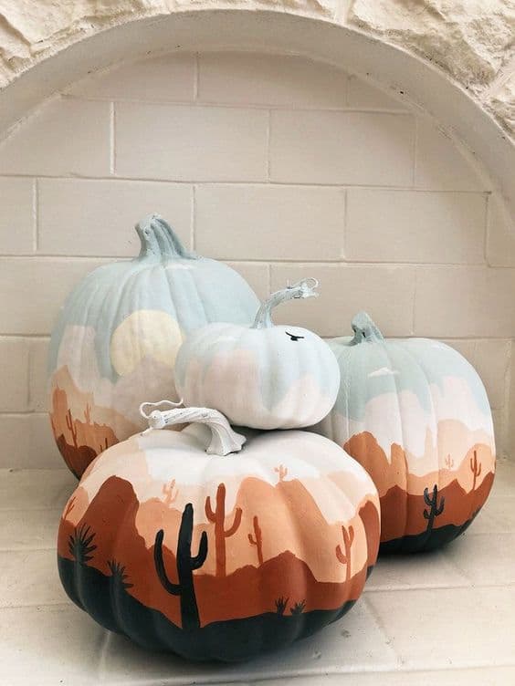 Serene Desert Landscape Pumpkins